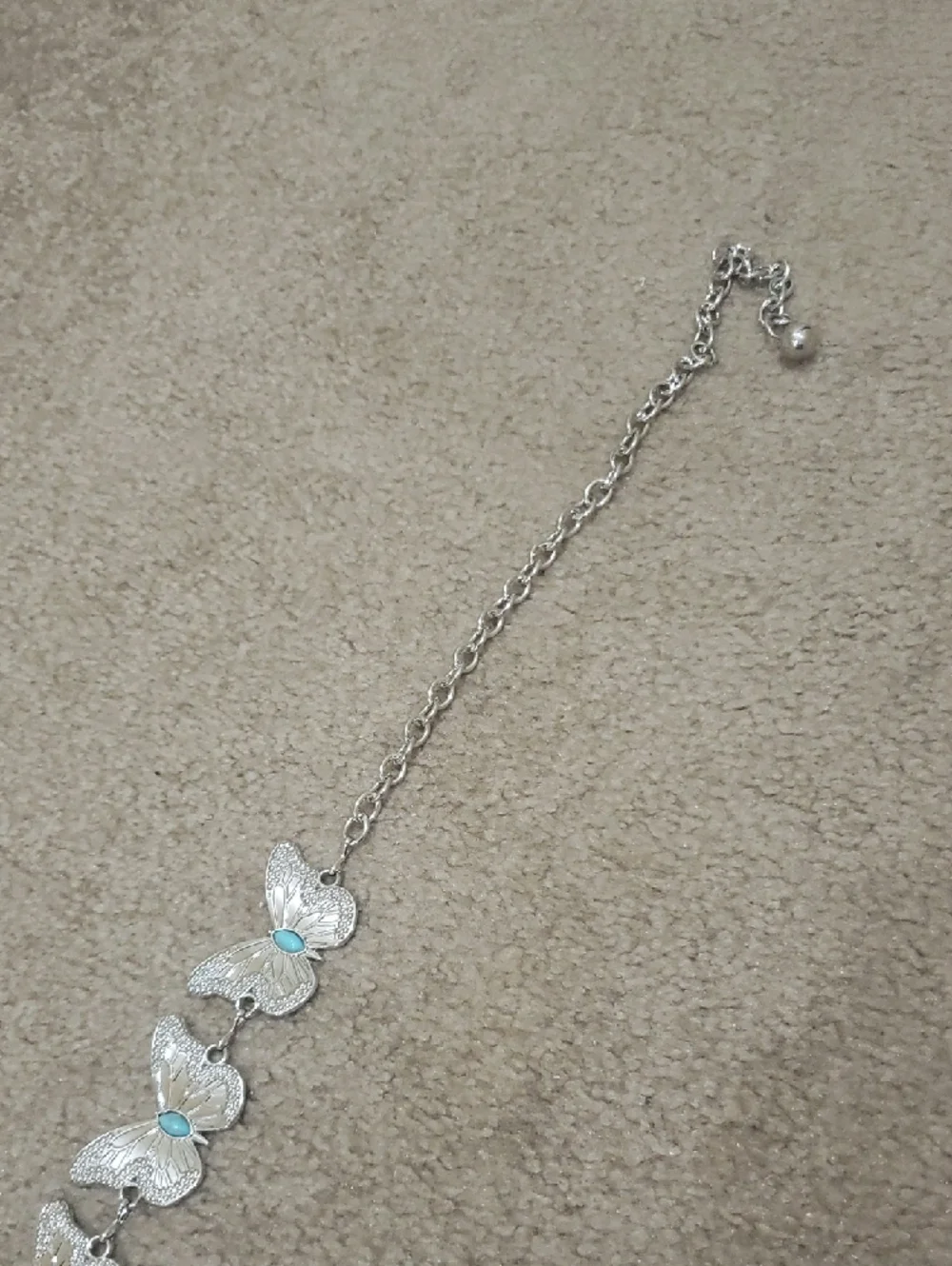 Silver Floral Link Belt with Turquoise Accents
